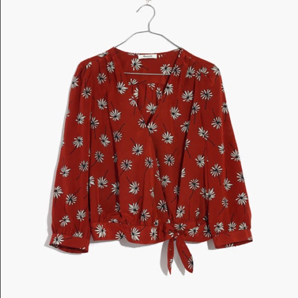 Madewell silk tie wrap top in fresh daisy, EUC, L